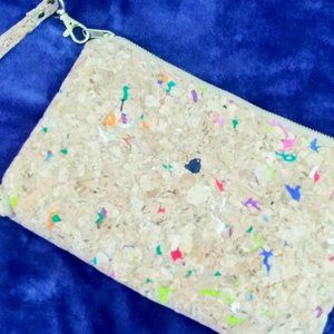 Soft Cork -Look Clutch Wristlet Purse Bag EUC! By The Sea Wallet Tote Confetti